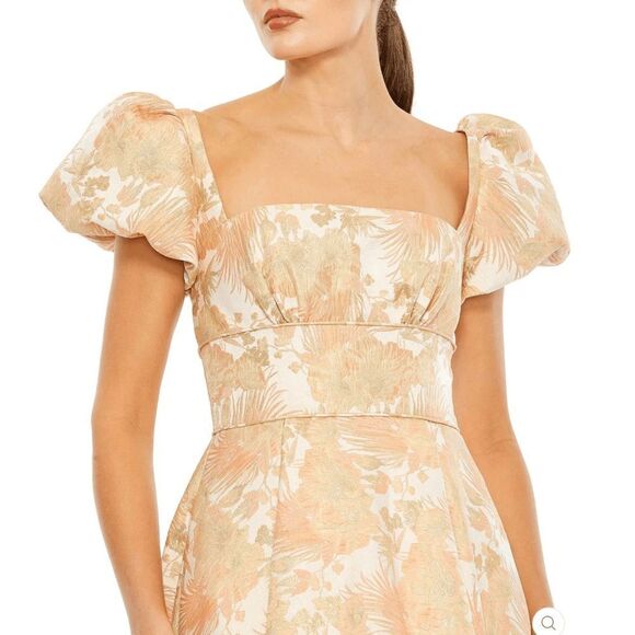 NWOT Mac Duggal 68276 FLORAL PRINT PUFF SLEEVE BROCADE GOWN 10 Pockets - Picture 5 of 14